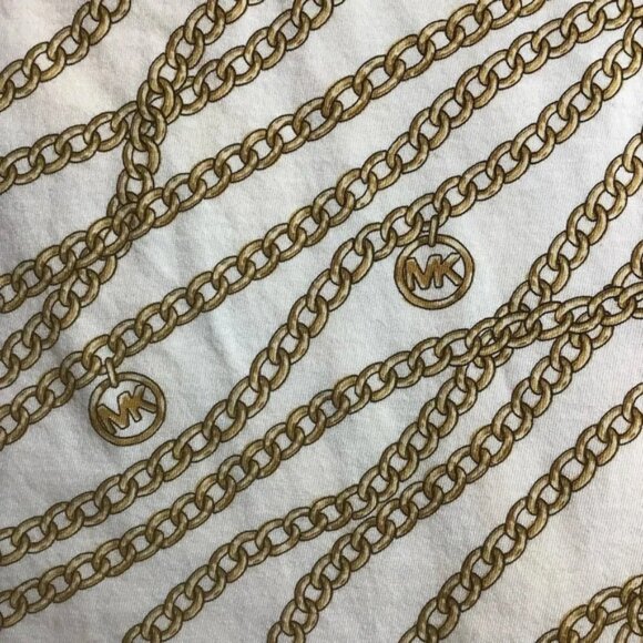 MICHEAL KORS CREAM & BROWN CHAIN DESIGN  LENGTH RUFFLE SLEEVE TOp Size 2X - Picture 5 of 8